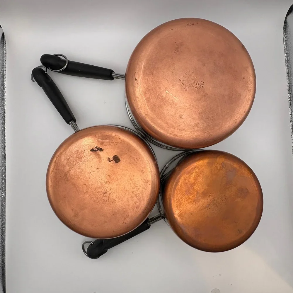 Vtg Revere Ware 1801 Copper Clad 3pc Saucepan‎ Set Lids 1.5 2 3 Qt USA Lids